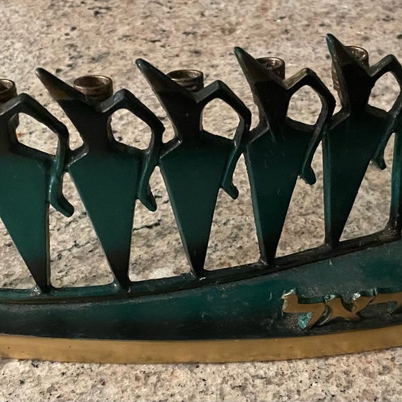 Vintage enamel brass Hanukkah menorah made in Israel REG. DES. 1734